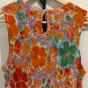 Vibrant Floral Sleeveless Dress, Vintage Mother of Pearl button